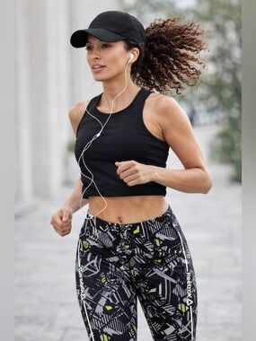 Reebok Black Crop Tank with Patterned Black & Yellow Bike Shorts
